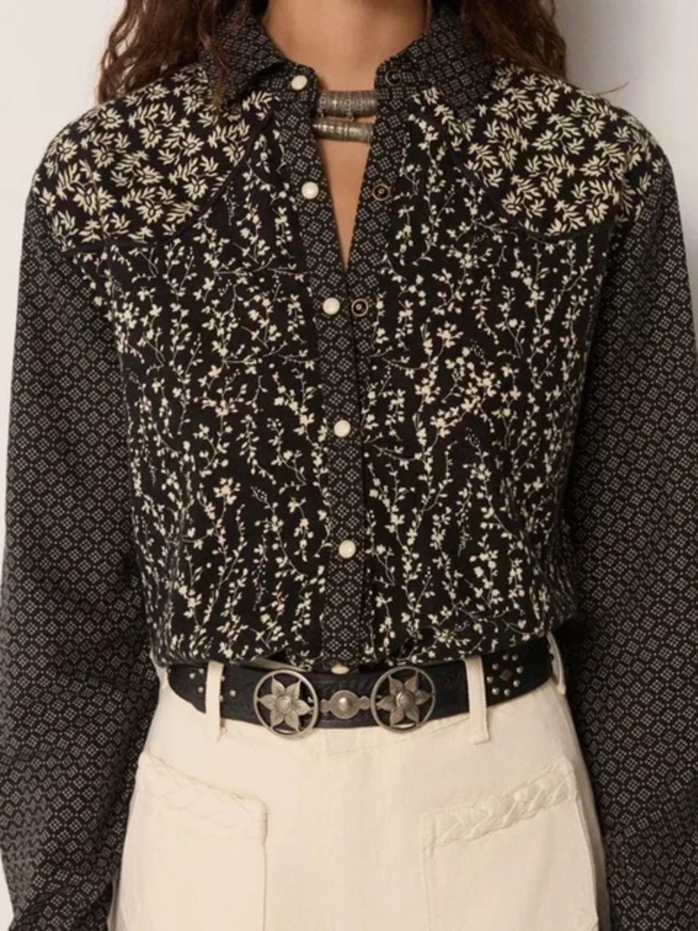 Black Floral Mix-Print Button-Down Shirt